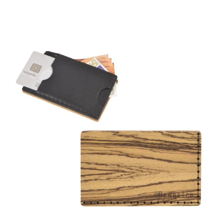 Karten Portemonnaie aus Holz mit Leder 7x11cm 'Linea Note' BeWooden