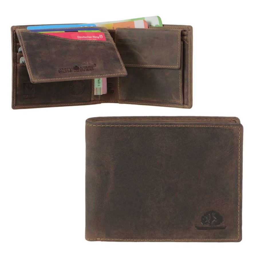 Geldbörse Leder 12x9cm mit RFID Schutz 'Vintage' antikbraun Greenburry 1705-RFID-25