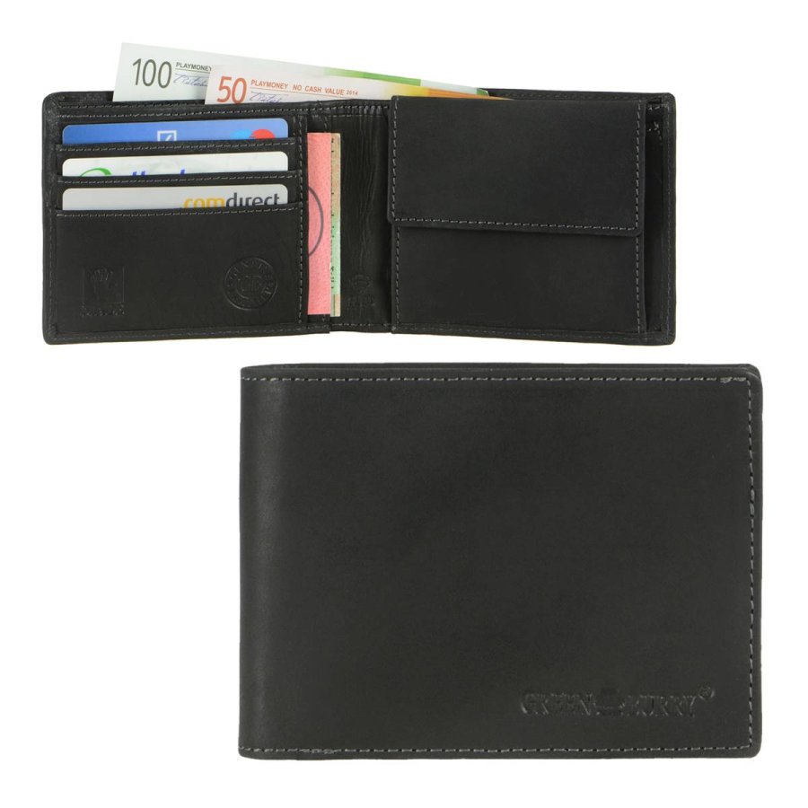 Geldbörse Leder 12x9cm mit RFID Schutz 'Vintage' schwarz Greenburry 1705A-RFID-20