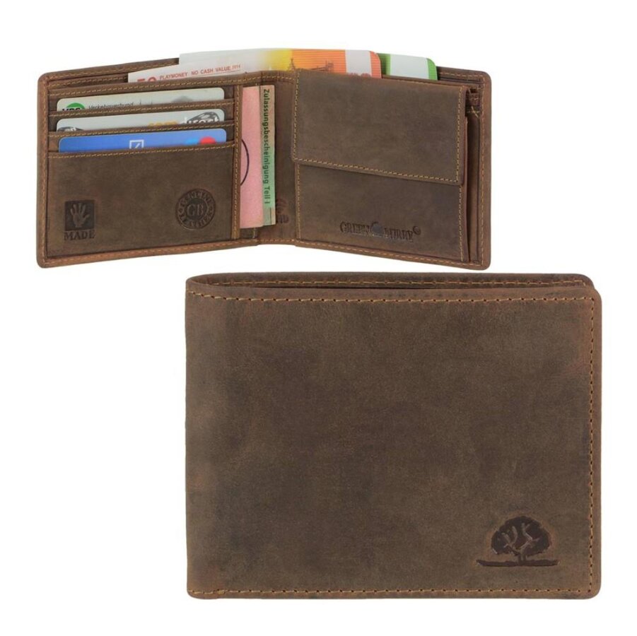 Geldbörse Herren RFID-Schutz Vintage – Leder antikbraun - flaches Portemonnaie für das Wichtigste | Greenburry 1705A-RFID