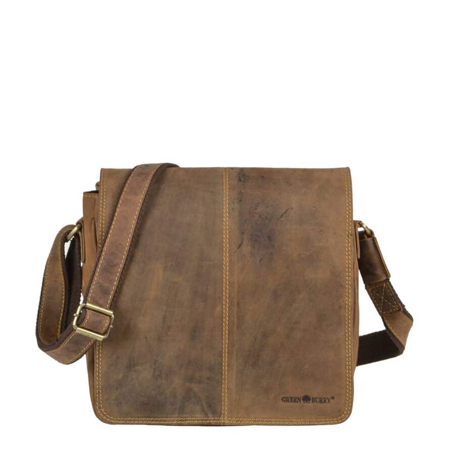 Messenger Bag mit zwei Hauptfächern aus Leder in antikbraun Format A5 | Greenburry. Kompakte Umhängetasche mit Organizer für Freizeit und Termine.