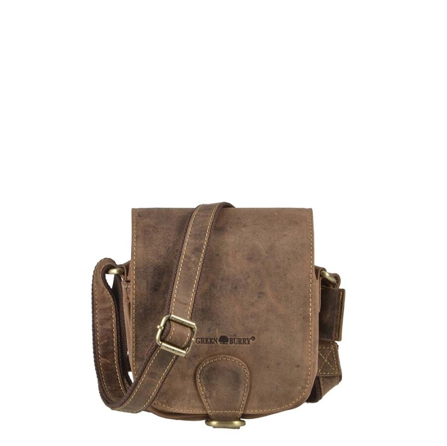 Handtasche mit integriertem Vorfach aus Leder in antikbraun | Greenburry. Kleine Schultertasche Vintage für tägliche Besorgungen und Wege optimal.