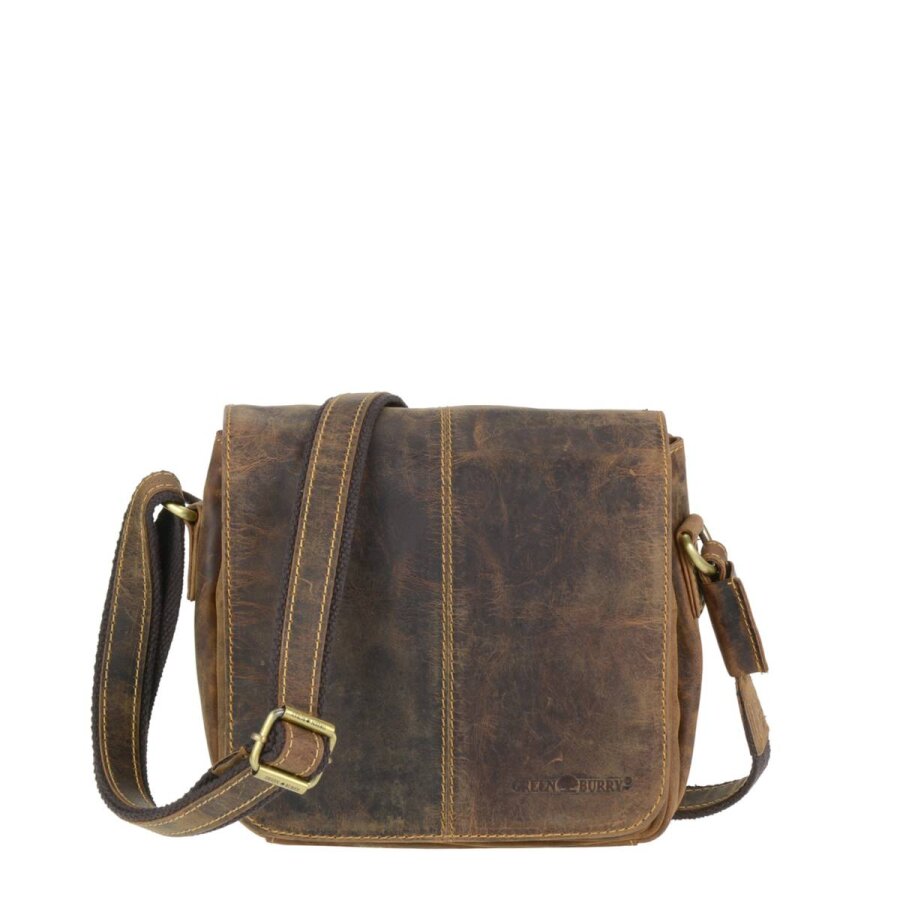 Greenburry Damen Umhängetasche Vintage 3 Hauptfächer | Leder antikbraun