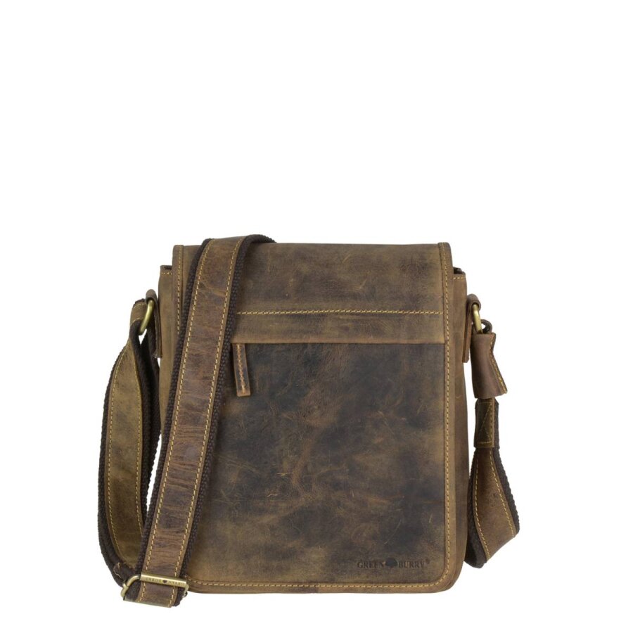 Umhängetasche für Herren aus Leder in antikbraun Format A5 Handtasche | Greenburry. Robuste Schultertasche im Vintage-Stil für Alltag und Freizeit.