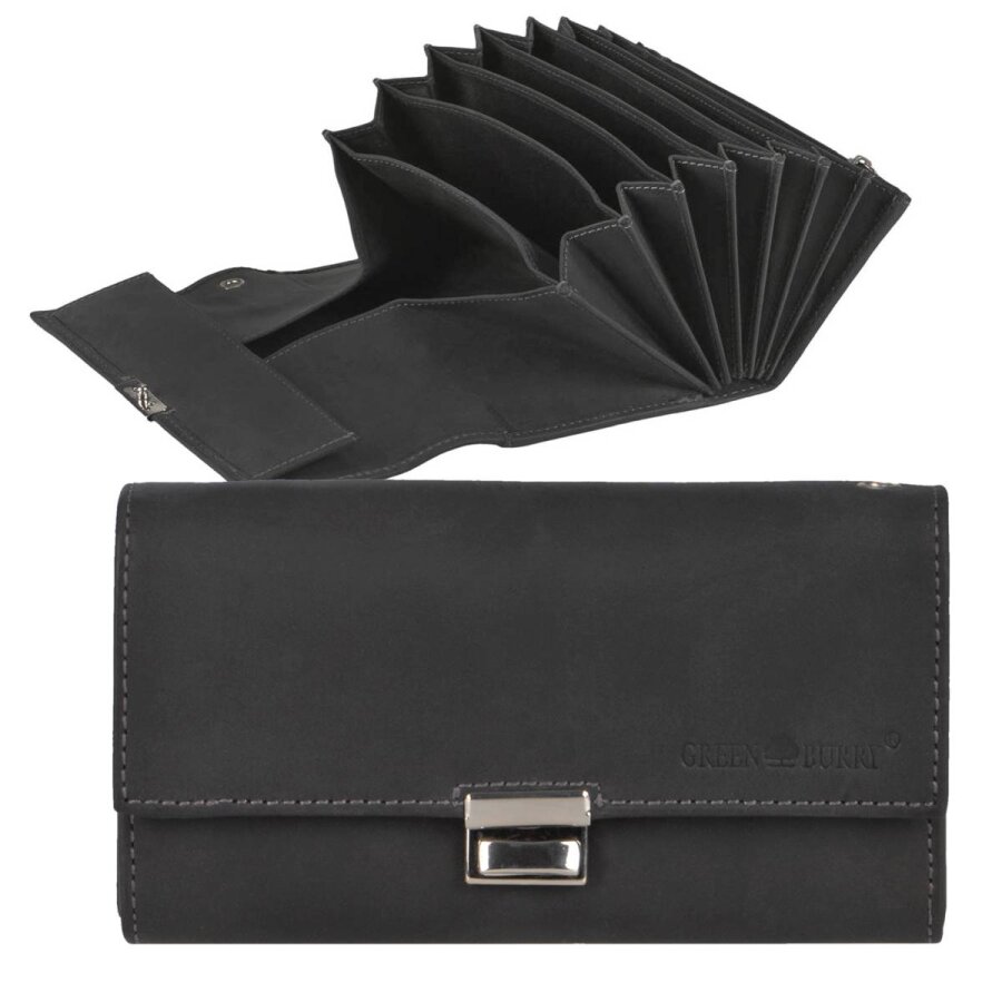 Kellnerportemonnaie Leder schwarz Damen Herren Kellnerbörse Portemonnaie 7 Scheinfächer | Greenburry Vintage Black 1785-BL-20