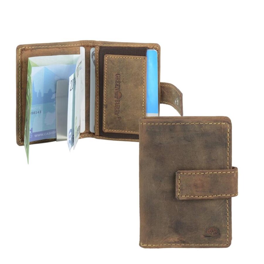 Kartenetui mit Geldklammer aus Leder antikbraun | Greenburry Vintage | Kompakter RFID-Schutz für Karten und Bargeld im Used-Look.