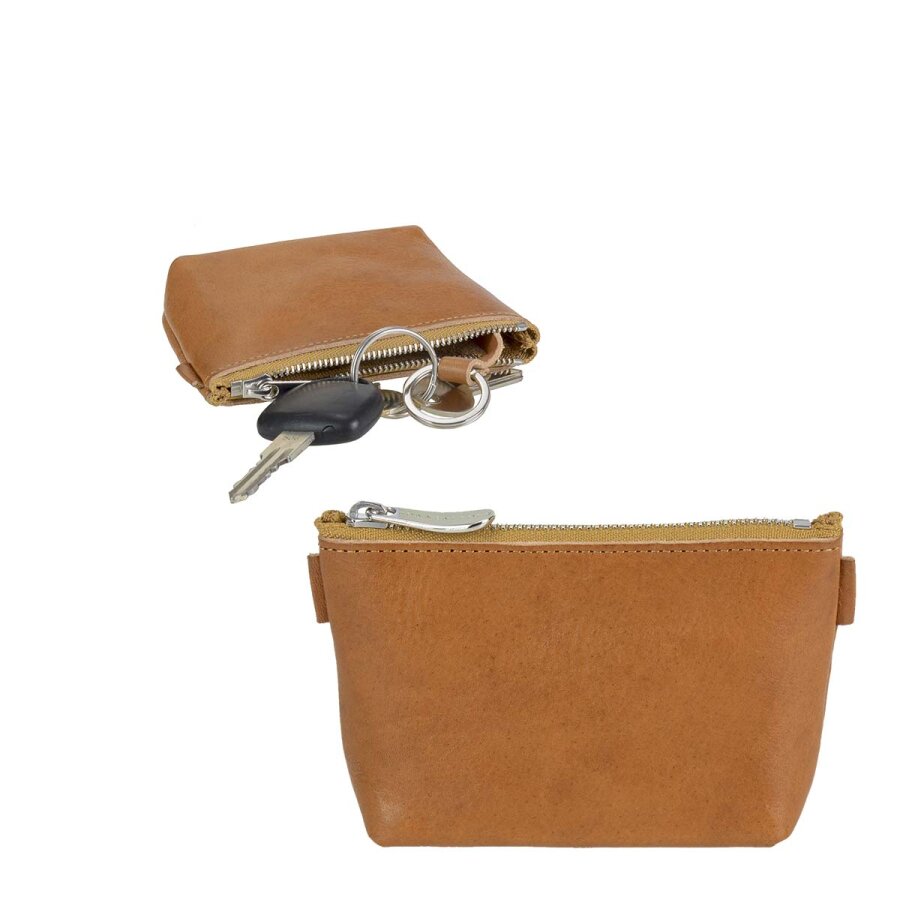 Schlüsseletui sicher verstaut Leder naturbraun 12x7cm | Sonnenleder Mendelssohn. Eine sichere Aufbewahrung für Ihre Schlüssel in Tasche und Rucksack.