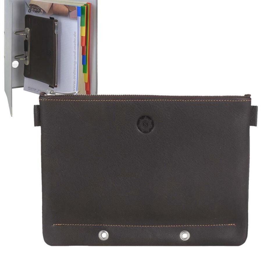 Stiftetui abheftbar Leder mocca 21x15cm | Sonnenleder Brentano Mäppchen. Der praktische Organizer zum Abheften für Ihre Schreibgeräte im Büro.