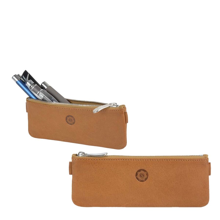 Stiftetui klein flach Leder naturbraun 16x6cm | Sonnenleder Bode Mäppchen. Ein eleganter Organizer für Ihre Schreibgeräte in Tasche und Rucksack.