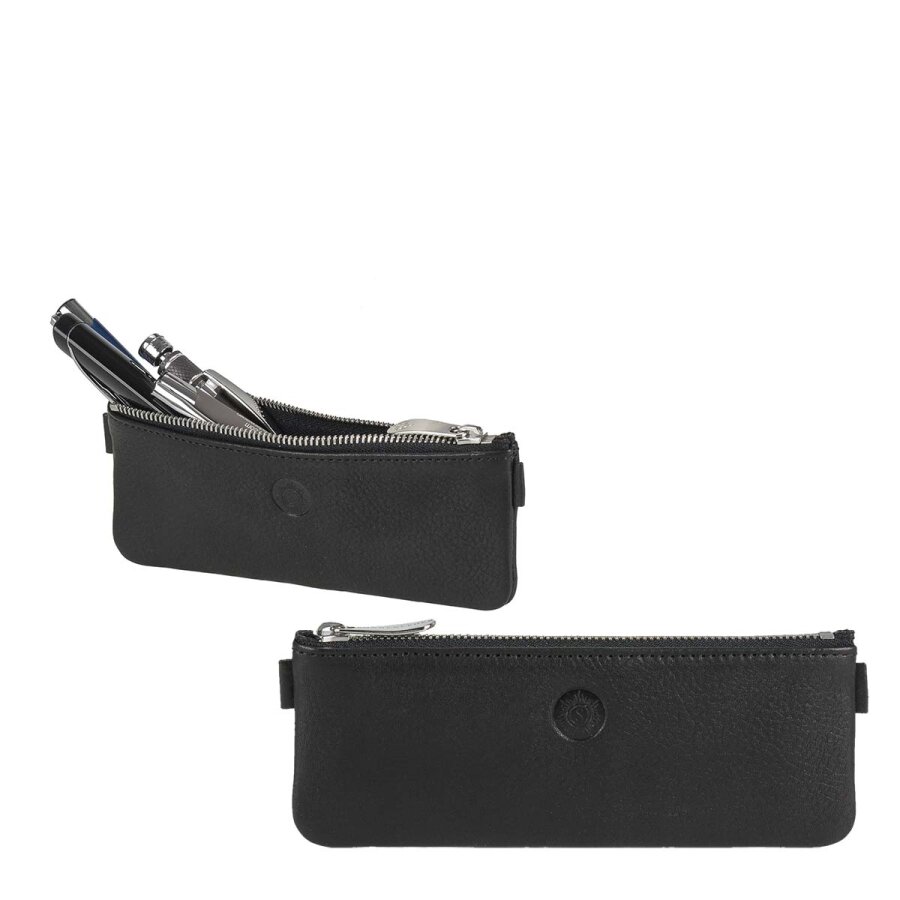 Stiftetui klein flach Leder schwarz 16x6cm | Sonnenleder Bode Mäppchen. Ein eleganter Organizer für Ihre Schreibgeräte in Tasche und Rucksack.