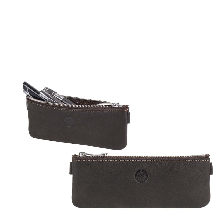 Stiftemäppchen Leder 16x6cm klein flach 'Bode' mocca Sonnenleder