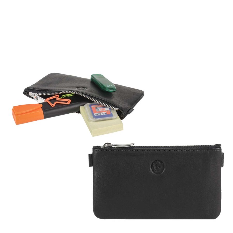 Stifteetui klein flach Leder schwarz 14x8cm | Sonnenleder Büchner Etui. Ein eleganter Organizer für Ihre Schreibgeräte in Tasche und Rucksack.
