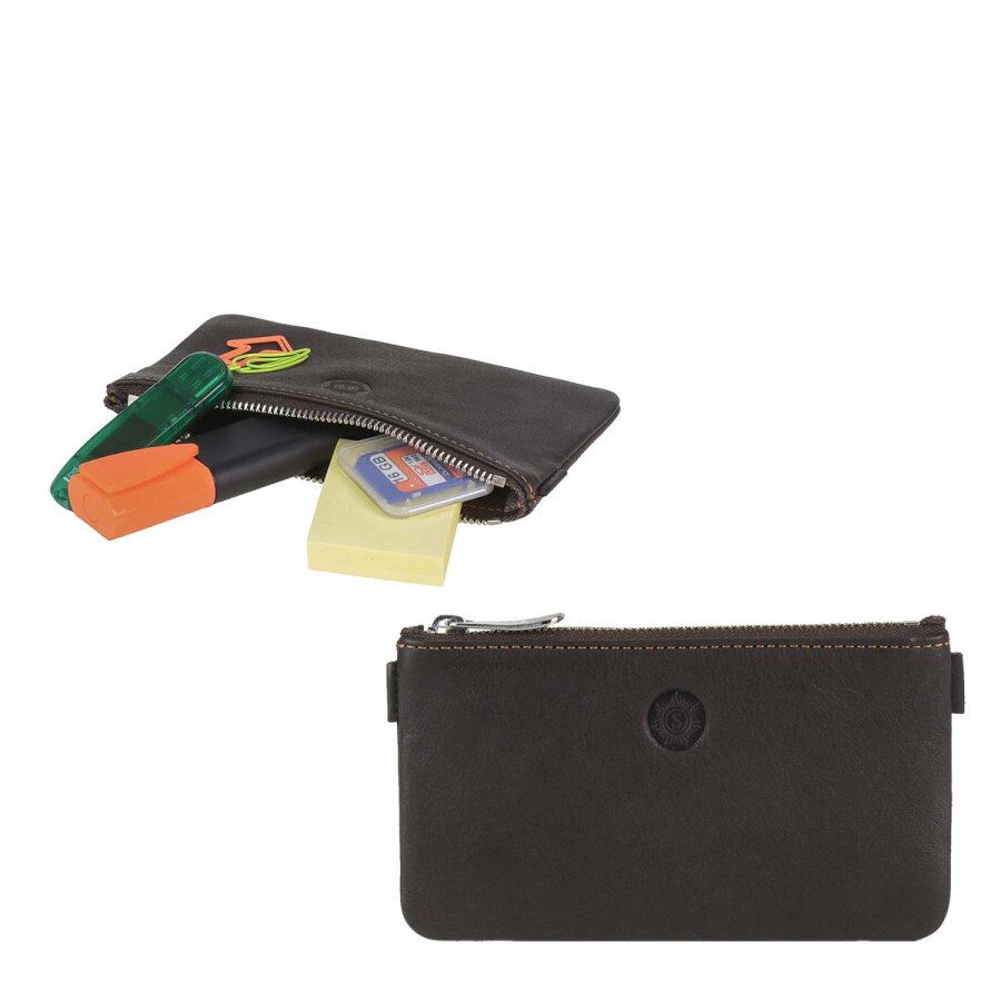 Stifteetui klein flach Leder mocca 14x8cm | Sonnenleder Büchner Etui. Ein eleganter Organizer für Ihre Schreibgeräte in Tasche und Rucksack.