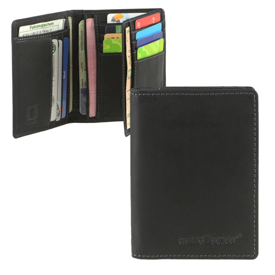 Ausweisetui Leder RFID-Schutz schwarz 9x12cm | Greenburry Vintage Kartenetui mit 11 Fächern. Sicherer Organizer für Kreditkarten und Ausweise.