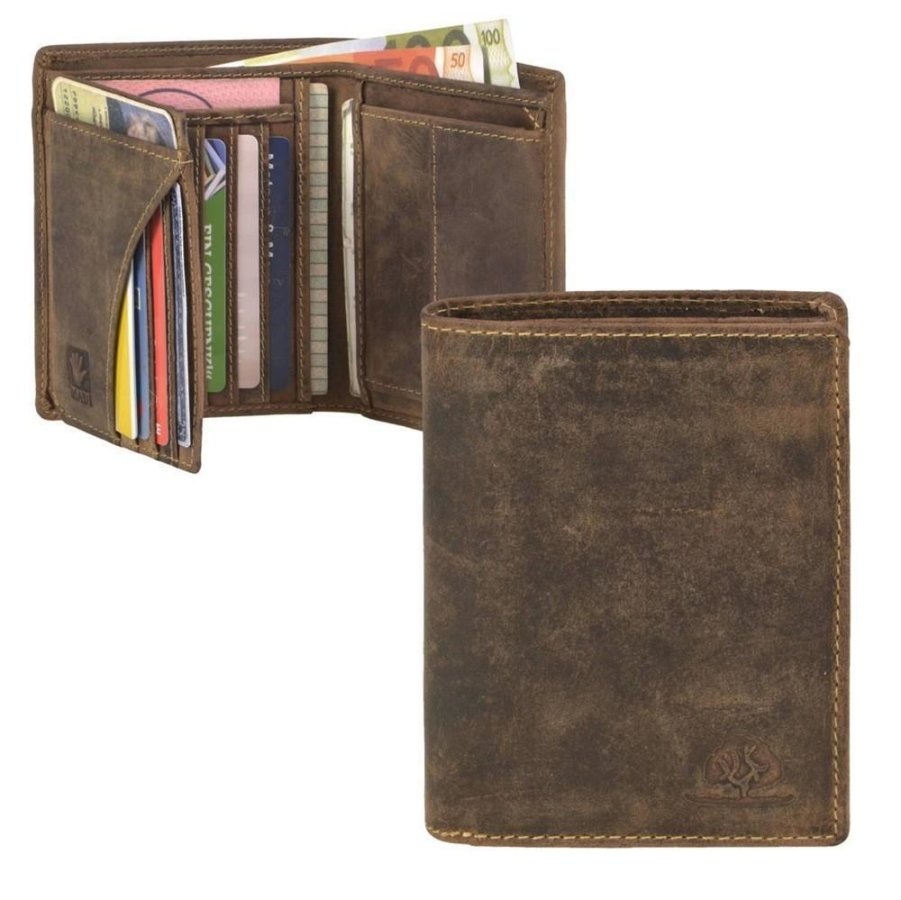 Geldbörse Leder 9x12cm mit RFID Schutz 'Vintage' antikbraun Greenburry 1701-RFID-25