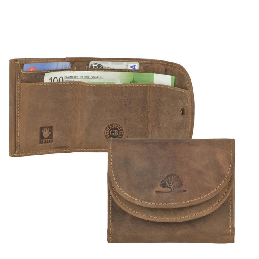 Minibörse Leder antikbraun | Greenburry Vintage Portemonnaie mit 3 Kartenfächern. Kompakter Organizer mit Lederboden im Kleingeldfach.