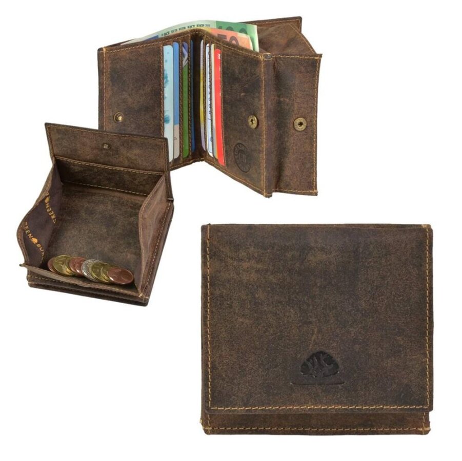 Wiener Schachtel Leder antikbraun | Greenburry Vintage Geldbörse mit 6 Kartenfächern. Strukturierter Organizer mit großem Münzfach und Druckknopf.