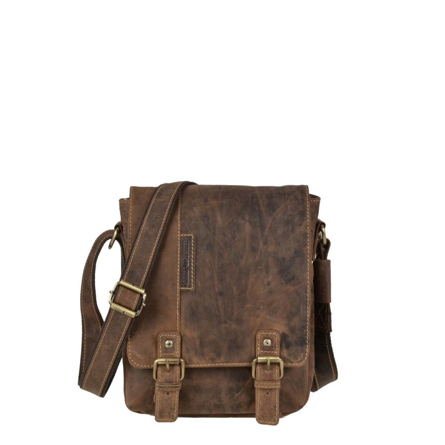 Umhängetasche Leder 21x25cm 'Vintage' antikbraun Greenburry 1812-25