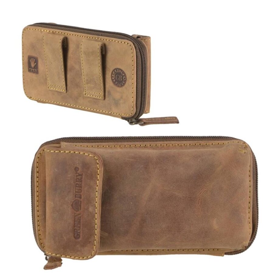 Handy-Gürteltasche 17x9cm mit Kartenfächern Leder antikbraun | Greenburry - kompakter Organizer für Smartphone und Karten mit schnellem Zugriff im All