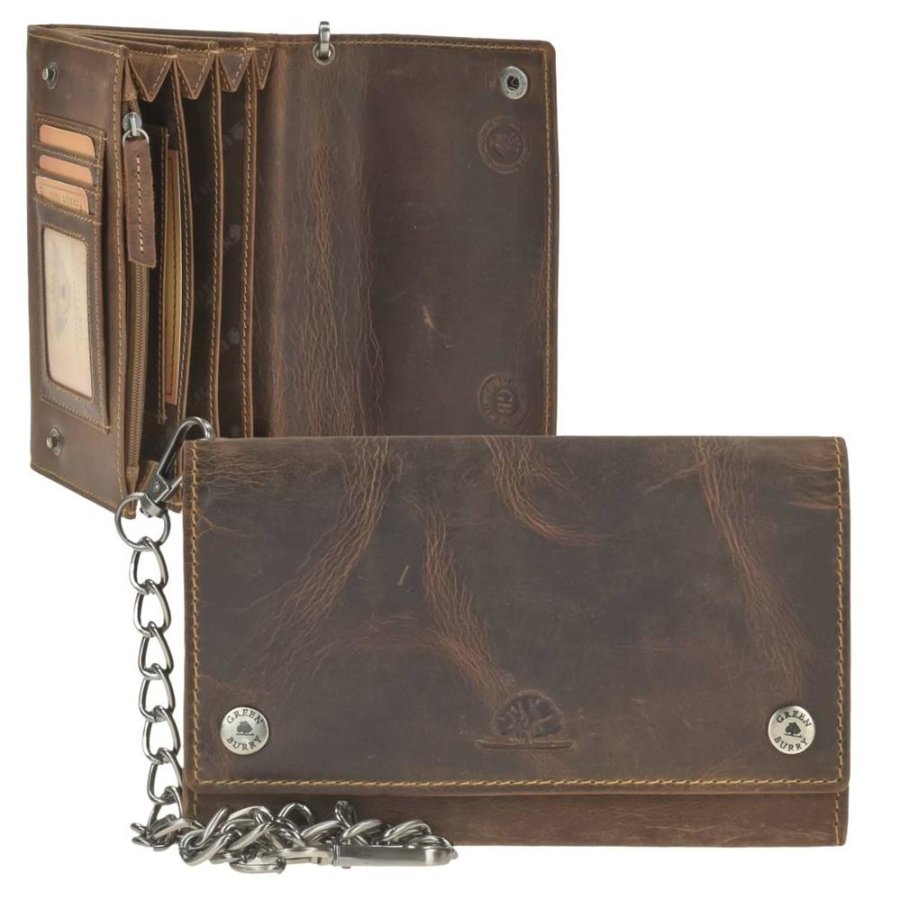 Geldbörse Leder 17x10cm mit Kette 'Vintage' antikbraun Greenburry 1820-S