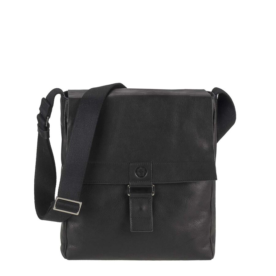 Umhängetasche A4 Format Leder schwarz 30x31cm | Sonnenleder Granada G. Ein eleganter Messenger für einen organisierten Auftritt im Berufsalltag.
