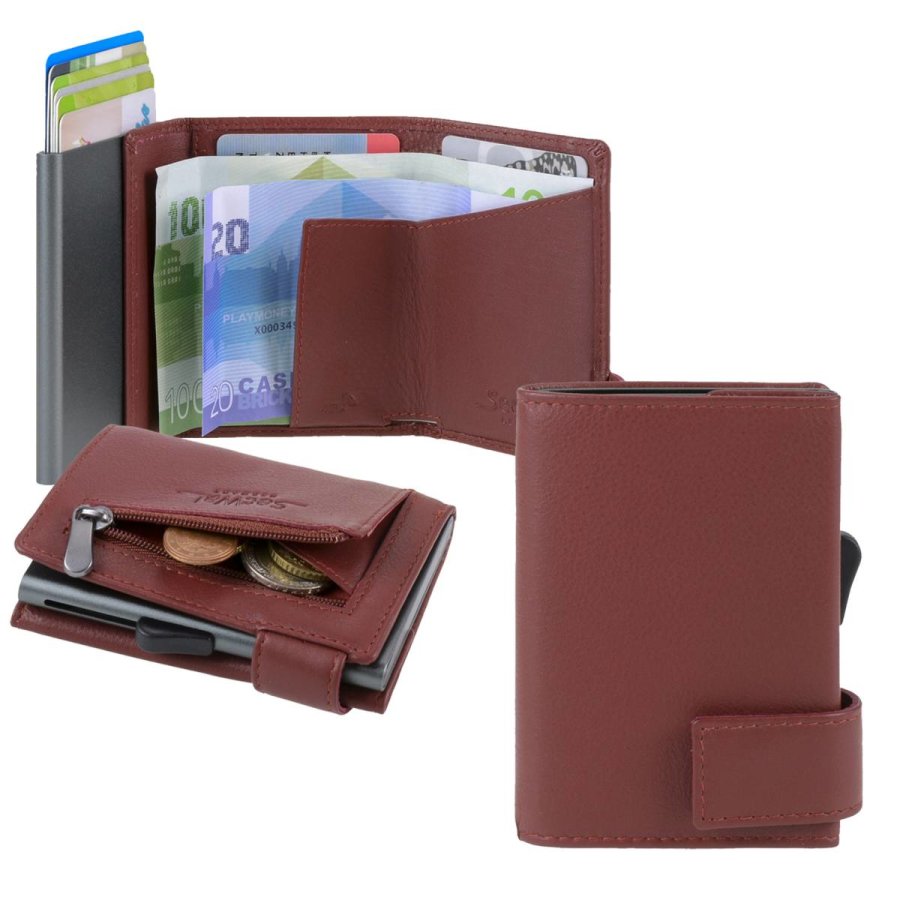 Karten Portemonnaie Leder 7x9cm mit Münzfach 'SW1' rot Secwal