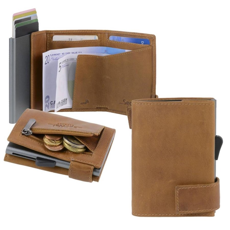 Karten Portemonnaie Leder 7x9cm mit Münzfach 'SW1' cognacbraun Secwal