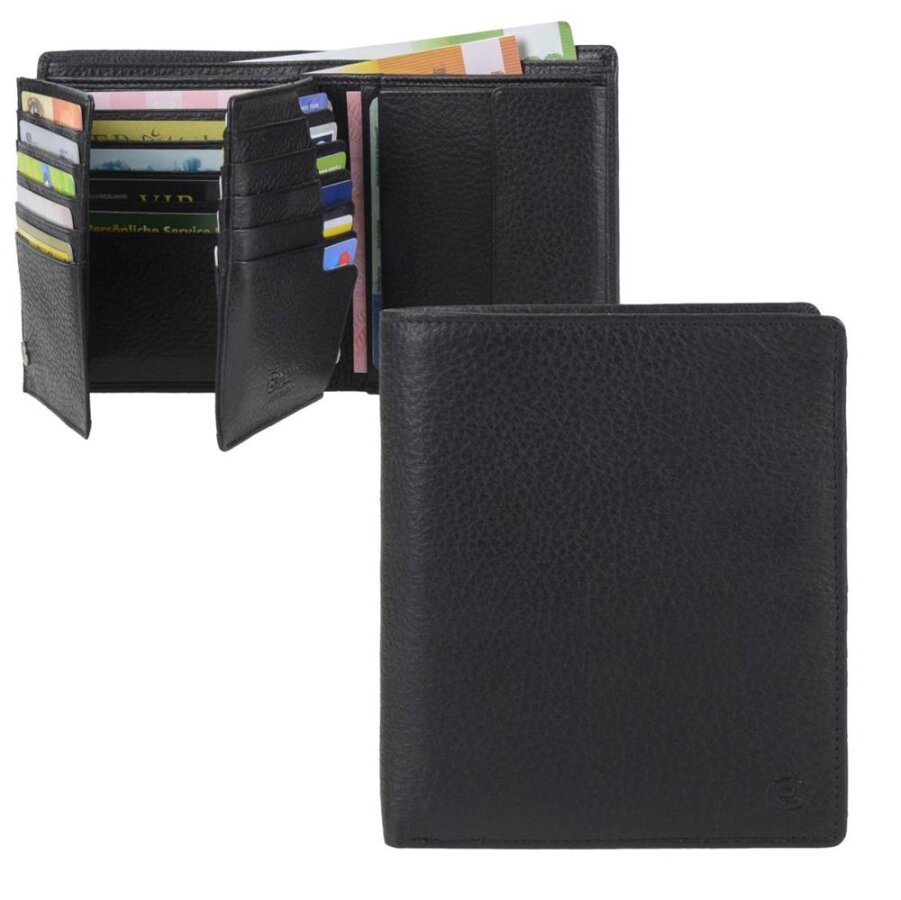 Geldbörse Herren 25 Kartenfächer und RFID Schutz | grob genarbtes Leder schwarz | Großes Esquire Portemonnaie mit vielen Fächern für Männer 0479-27