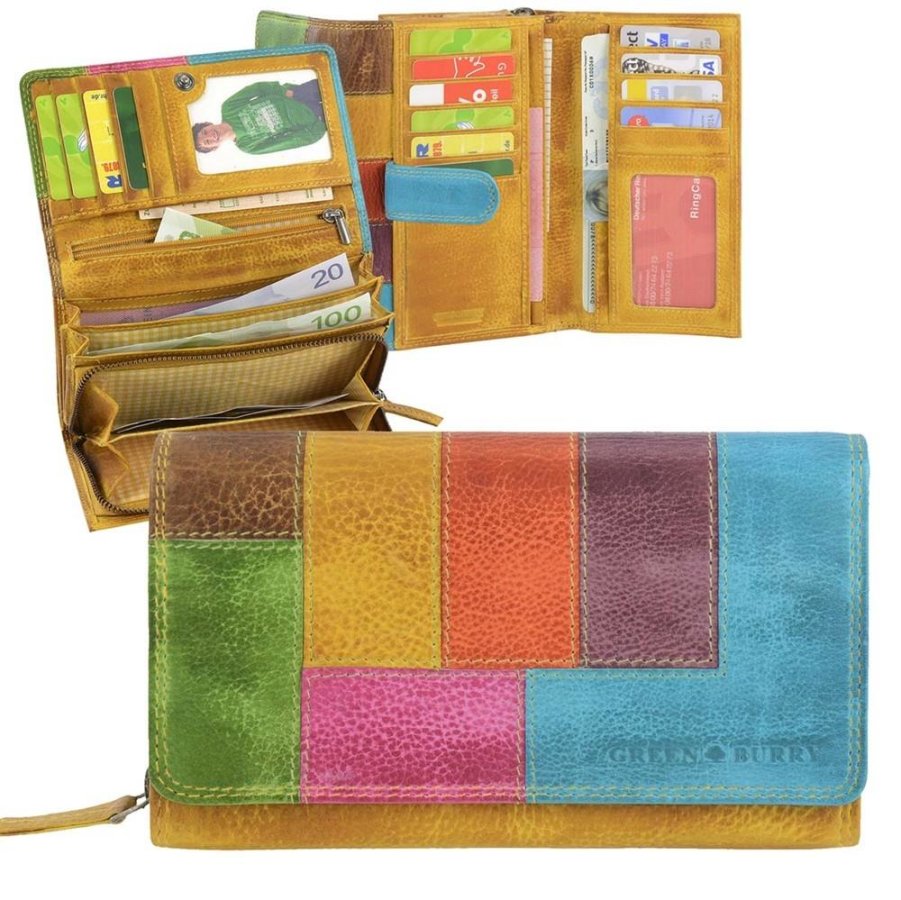 Greenburry Portemonnaie Damen bunt 17x10cm 'Candy Shop', Geldbörse Leder, Geldbeutel, Damenbörse groß mit vielen Kartenfächern, farbig