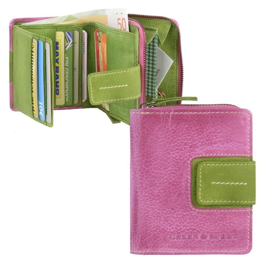 Portemonnaie Damen Leder bunt 9x11cm 'Candy Shop' pink grün Greenburry 863-77