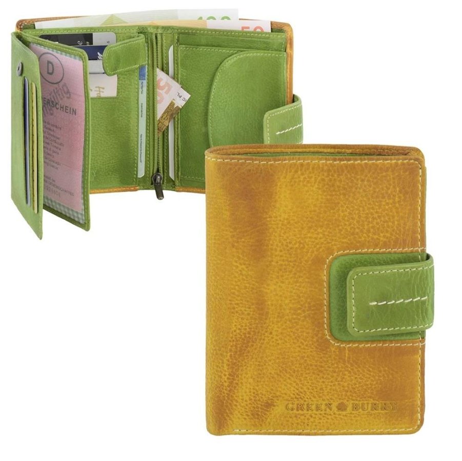 Portemonnaie Damen Leder bunt 10x13cm 'Candy Shop' gelb grün Greenburry 867-77
