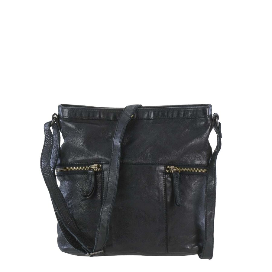Umhängetasche Damen viele Fächer Leder schwarz 26x25x9cm | Bear Design Chessie. Zeitlose Lederhandtasche für perfekt organisierte Unterwegs-Momente.