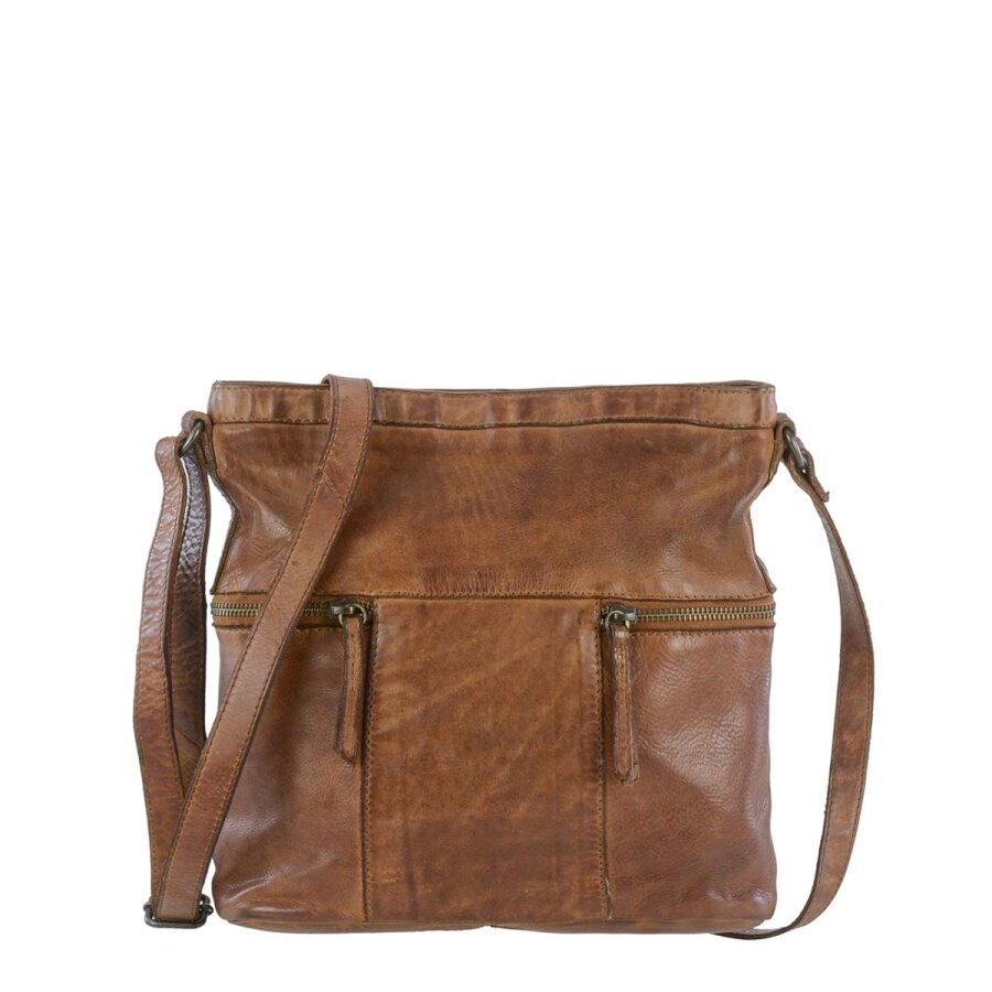 Umhängetasche Damen viele Fächer Leder cognac 26x25x9cm | Bear Design Chessie. Hochwertige Schultertasche für eine klare Struktur im Berufsalltag.