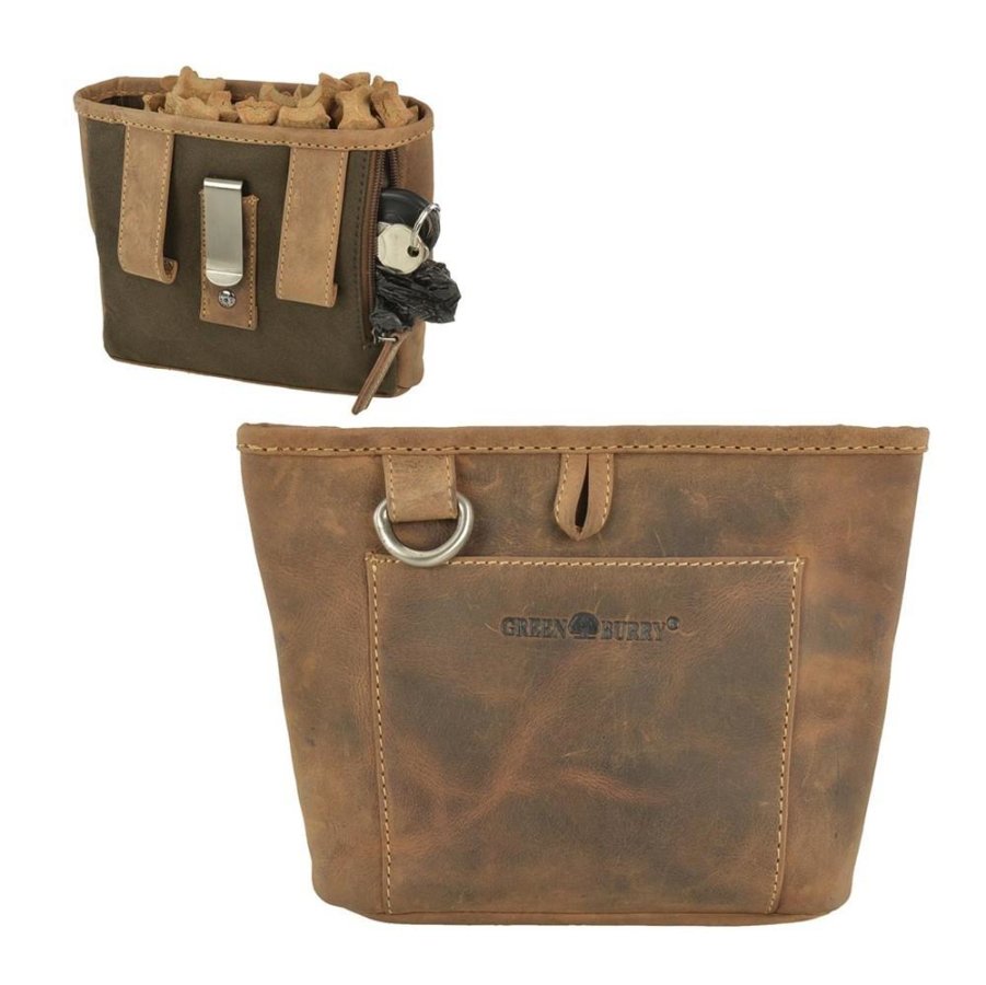 Greenburry Leckerlibeutel Leder mit Magnetverschluss 'Vintage Dogs', Futterbeutel Hund Pferd, Trainingsbeutel, Belohnungsbeutel