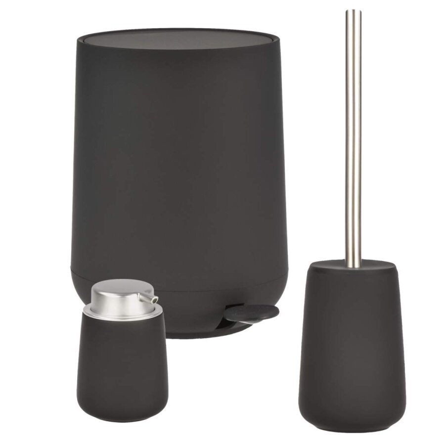 Bad-Accessoires Nova Set 3-teilig black | Zone Denmark Komplettset aus Soft-Touch Seifenspender, Toilettenbürste & Treteimer für das Badezimmer.
