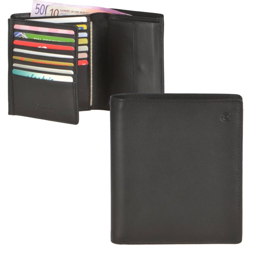 Geldbörse Herren 22 Kartenfächer RFID Logo – Leder schwarz | Großes Esquire Portemonnaie für Männer 0999-10