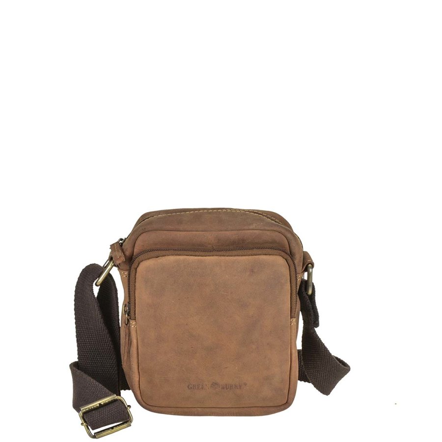 Umhängetasche Leder 16x19cm 'Vintage' antikbraun Greenburry 1611-25