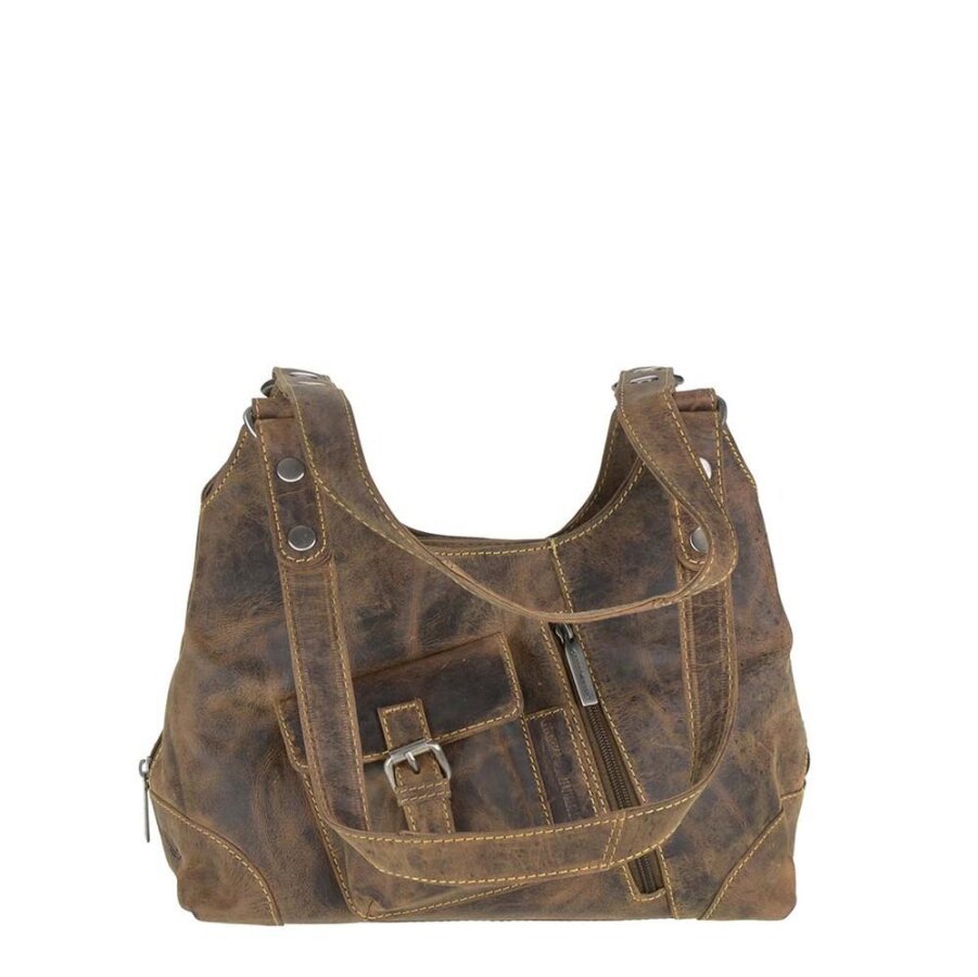Shopper mit drei Hauptfächern aus Leder in antikbraun Organizer | Greenburry. Geräumige Damen-Schultertasche Vintage für optimale Übersicht.