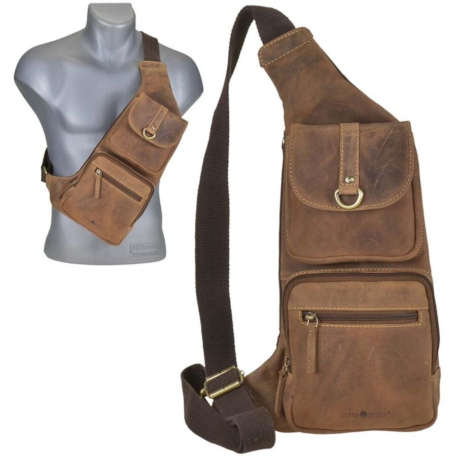 Crossbody Bag Herren Tasche Leder braun antik | Greenburry Umhängetasche Brusttasche für Männer und Damen 1612-25
