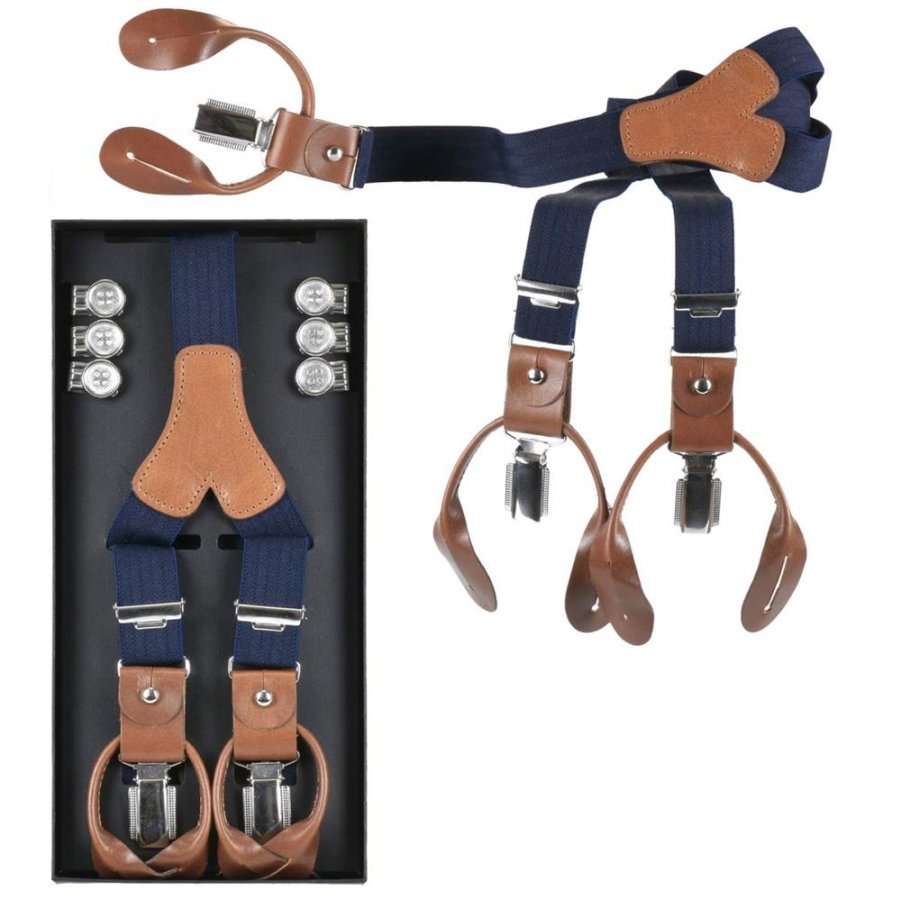 Lloyd Hosenträger Herren Vintage Retro Style für Männer zum Knöpfen und Clippen 25mm 'Casuals', Y-Form, für Jeans, marine