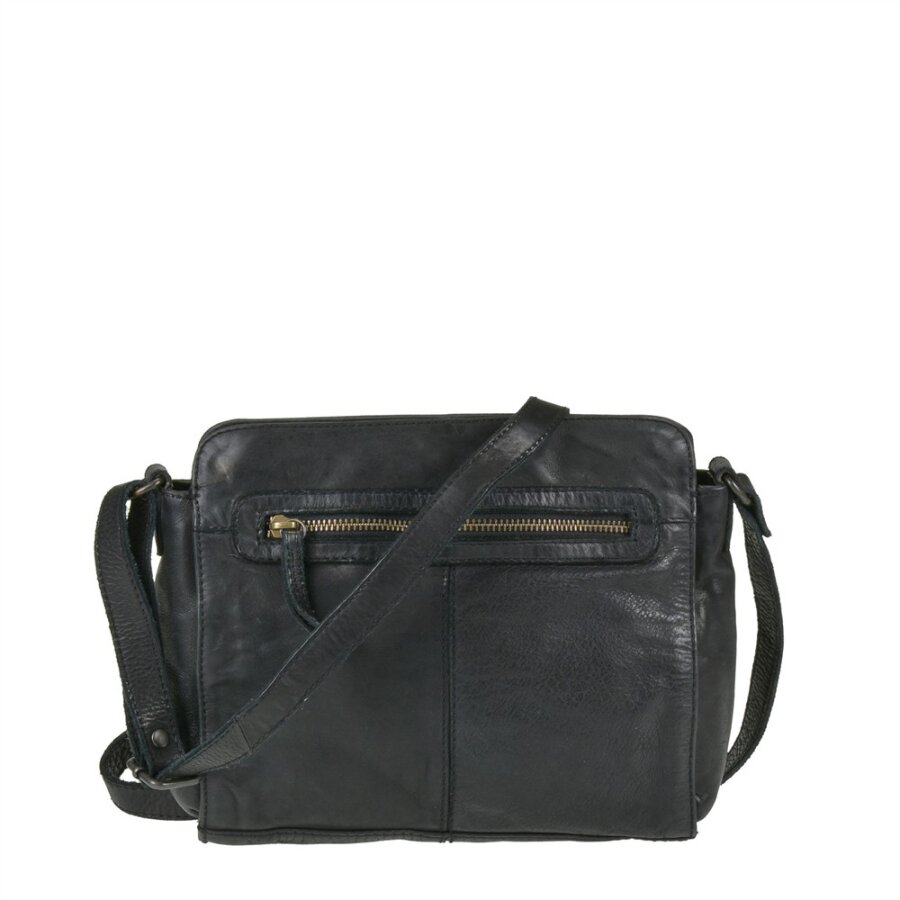 Umhängetasche Damen 3 Reißverschlussfächer Leder schwarz 28x21x6cm | Bear Design Olivia. Funktionale Handtasche für geordnete Essentials im modernen A