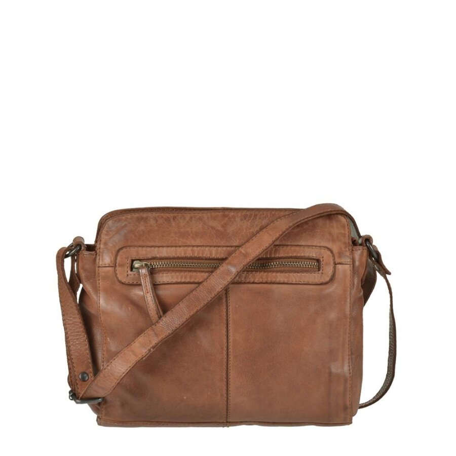 Umhängetasche Damen 3 Reißverschlussfächer Leder cognac 28x21x6cm | Bear Design Olivia. Funktionale Handtasche für geordnete Essentials im Berufsallta