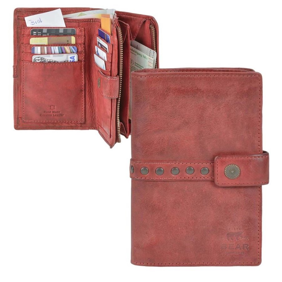 Portemonnaie Damen weiches Leder (rot) mittelgroß 10x15cm 'Sanne' Geldbörse Geldbeutel, 8 Kartenfächer, Damenportemonnaie BEAR DESIGN