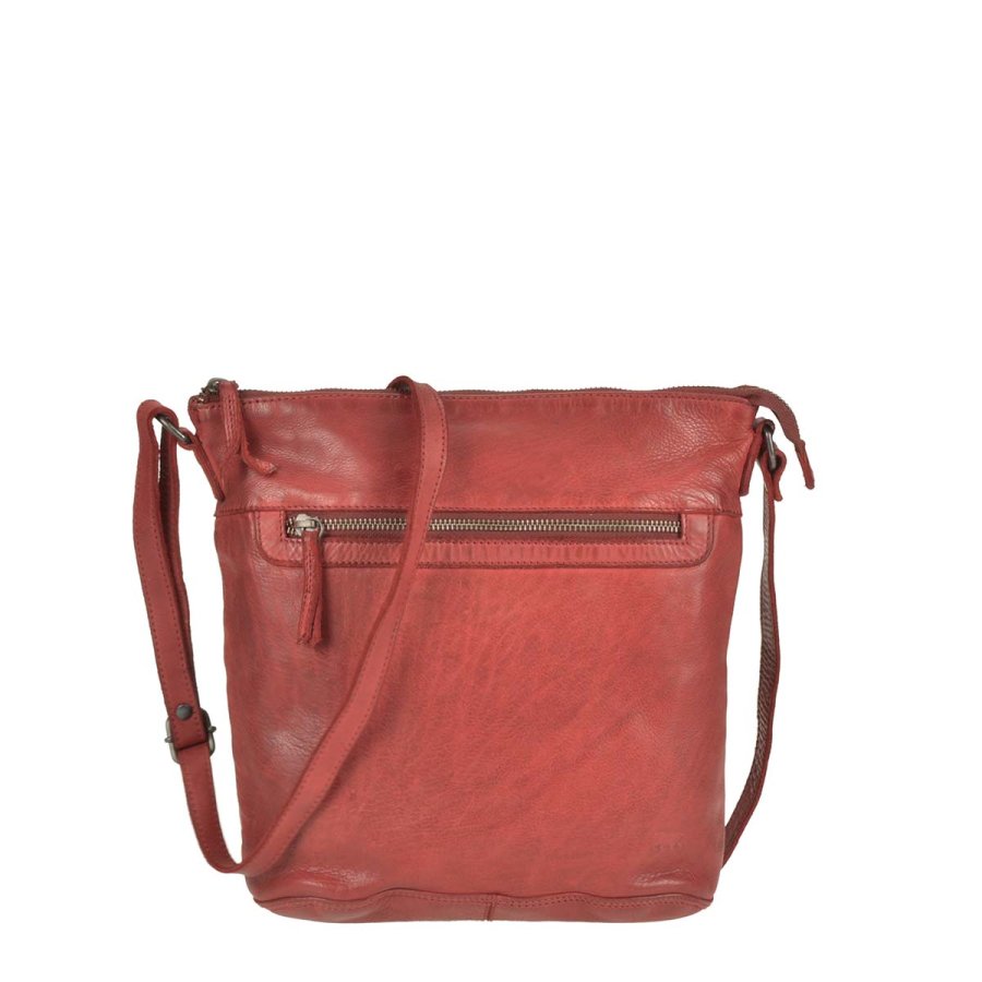 Damen Umhängetasche Leder (rot) 30x27cm 'Erna', Schultertasche, mittelgroß, Crossover Tasche, knautschig weich, kompakt, sportlich BEAR DESIGN