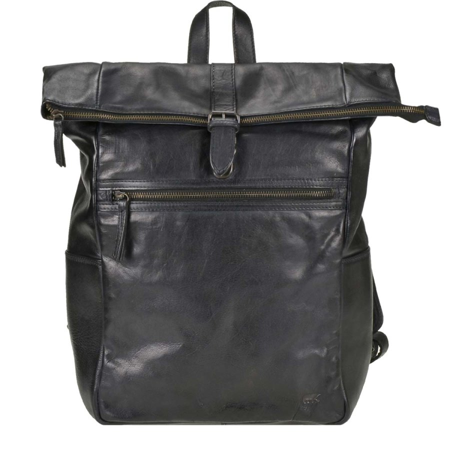 Rucksack Damen Herren Leder (schwarz) 38x40cm 'Rick', weich und knautschig, mit Notebookfach, für Business, Freizeit und Schule BEAR DESIGN