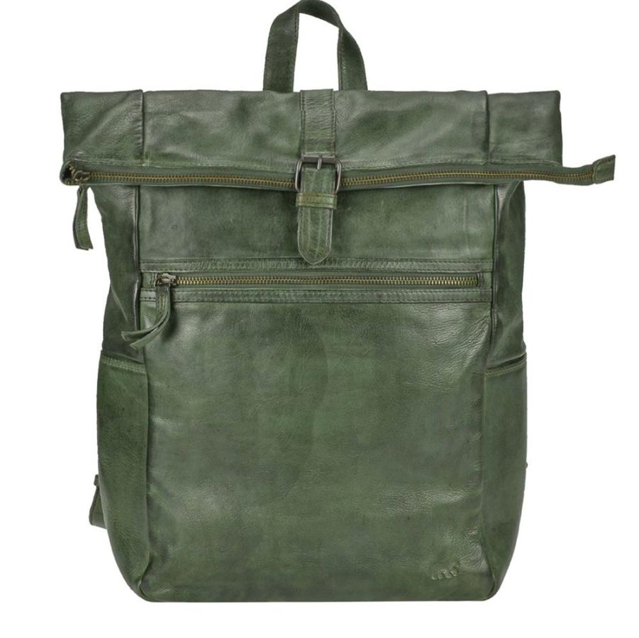 Rucksack Damen Herren Leder (grün) 38x40cm 'Rick', weich und knautschig, mit Notebookfach, für Business, Freizeit und Schule BEAR DESIGN