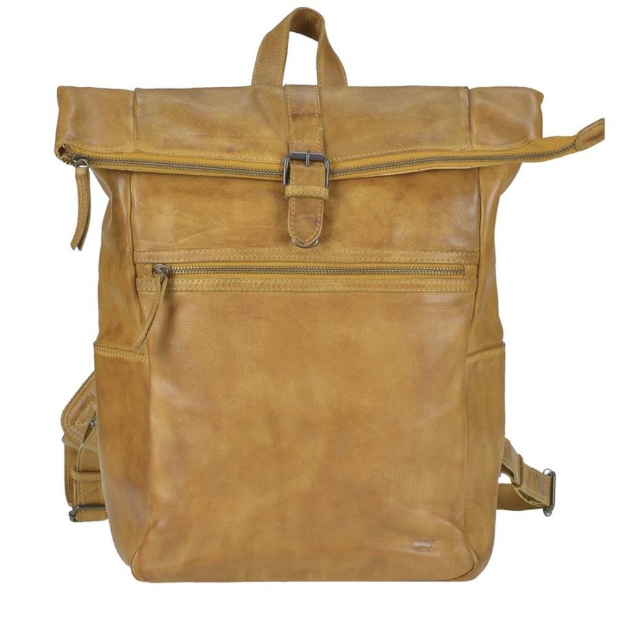 Rucksack Damen Herren Leder (gelb) 38x40cm 'Rick', weich und knautschig, mit Notebookfach, für Business, Freizeit und Schule BEAR DESIGN