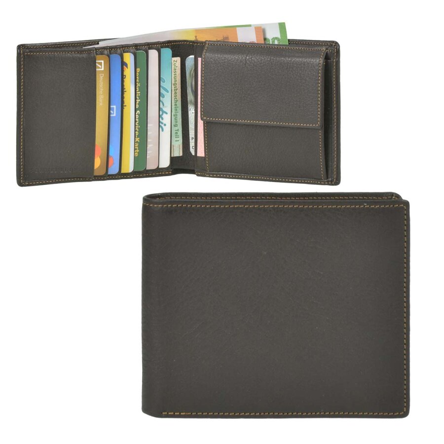 Sonnenleder Herren Geldbörse Trave – mocca dunkelbraun | Leder Portemonnaie Querformat mit Münzfach & 6 Kartenfächern. Edler Herren Geldbeutel & Gesch
