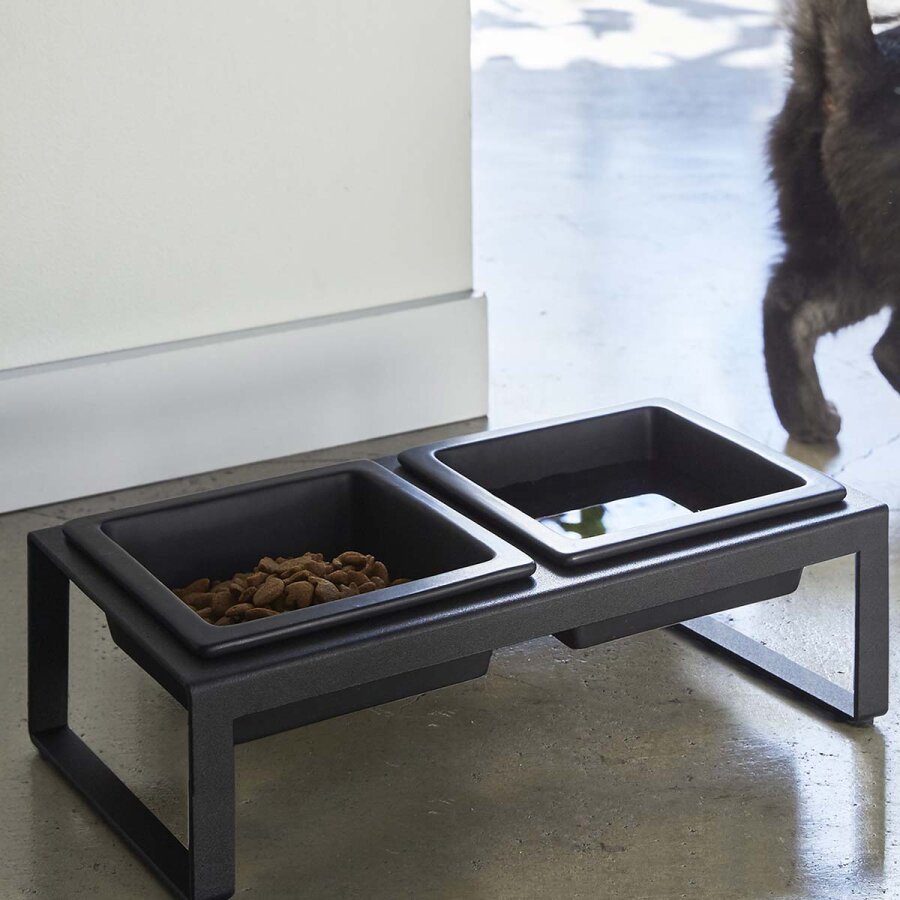 Yamazaki Doppelnapf Hund & Katze Tower schwarz | Keramik & Erhöht
