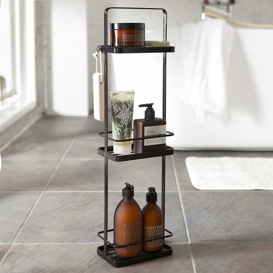 Yamazaki Badregal schmal stehend 3 Ebenen 18x12cm Metall schwarz. Sorgen Sie für stilvolle Ordnung und visuelle Ruhe in Ihrem modernen Badezimmer.